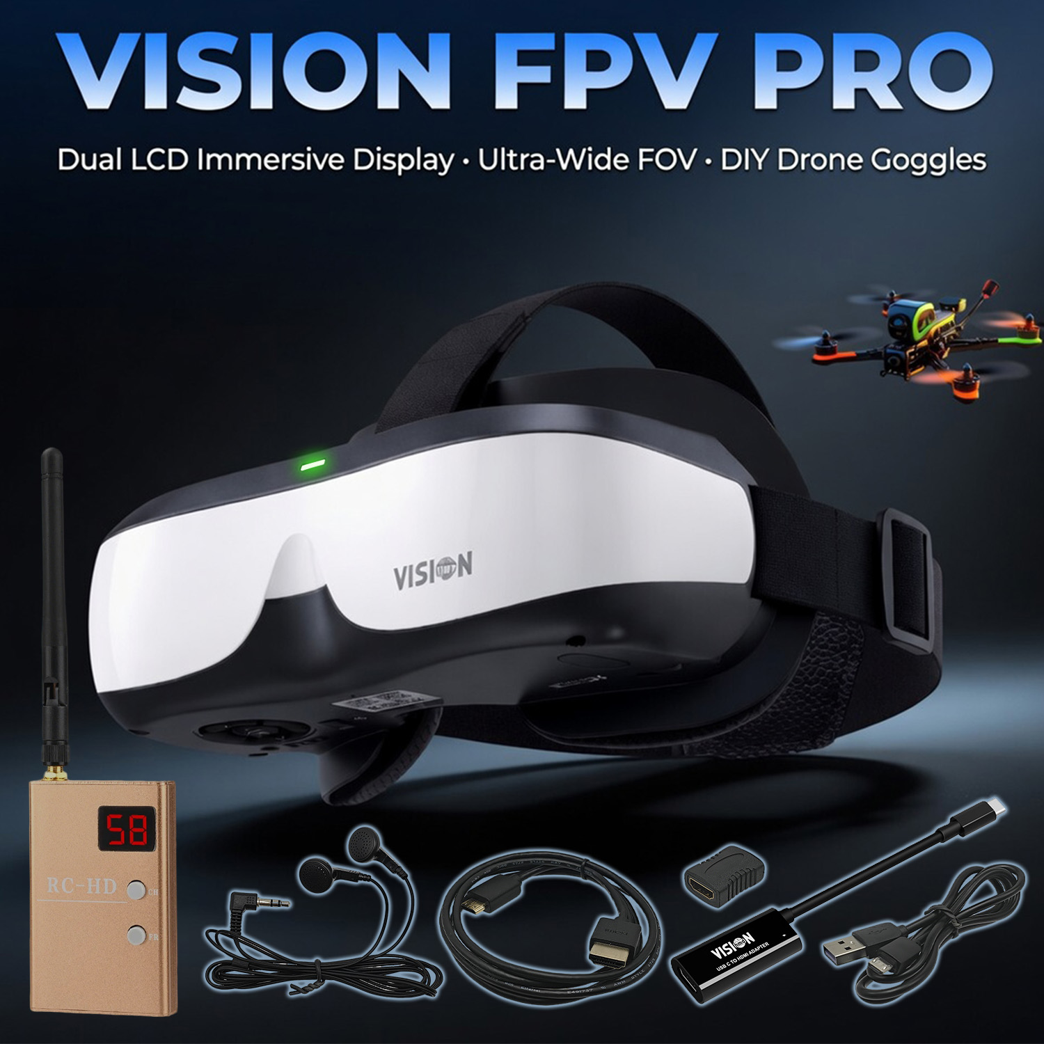 Fpv Goggles - Óculos FPV, Display Montado na Cabeça,